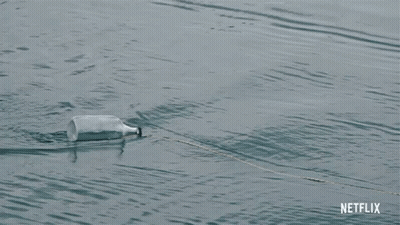 A Plastic Bottle Is Floating In The Water . GIF