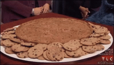 A Plate Of Chocolate Chip Cookies With Tlc Written On The Bottom Right Corner GIF