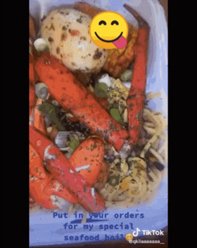 A Plate Of Food With A Smiley Face And The Words Put In Your Orders For My Special GIF