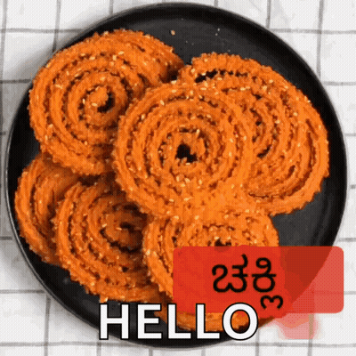 A Plate Of Food With The Word Hello In A Red Box GIF