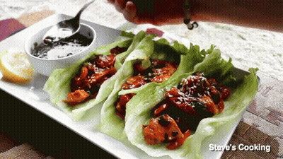 A Plate Of Food With The Words Steve 'S Cooking On The Bottom Right GIF