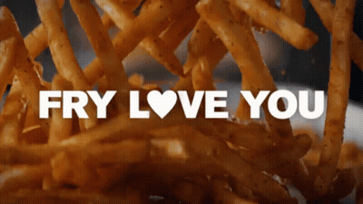 A Plate Of French Fries With The Words Fry Love You GIF