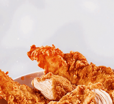 A Plate Of Fried Chicken With The Words Dip Eat Written In Red GIF