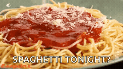 A Plate Of Spaghetti With Tomato Sauce And Cheese With The Words Spaghetti Tonight Above It GIF