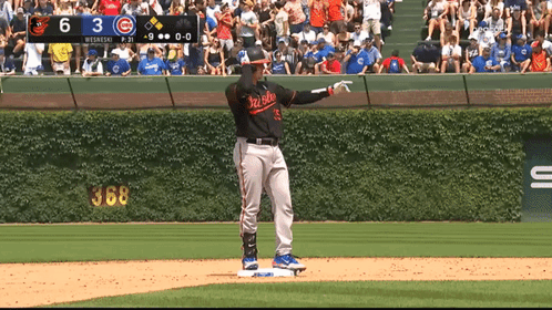 A Player For The Orioles Stands On The Base GIF