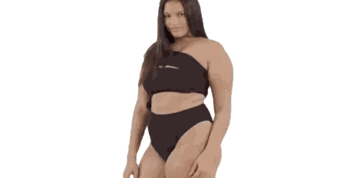 A Plus Size Model Is Wearing A Black One Shoulder Bikini Top And High Waisted Bikini Bottoms . Sticker