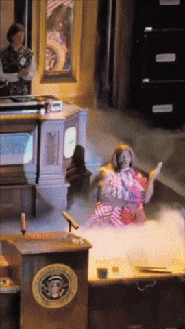A Podium With The Seal Of The President Of The United States Of America On It GIF