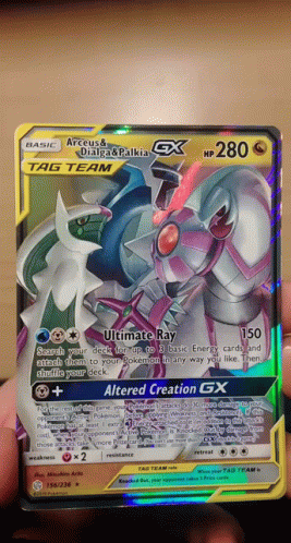 A Pokemon Card That Says Arceus And Dialga And Palkia On It GIF
