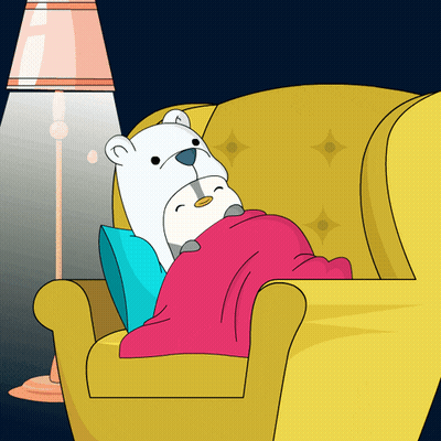 A Polar Bear And A Penguin Laying On A Couch GIF