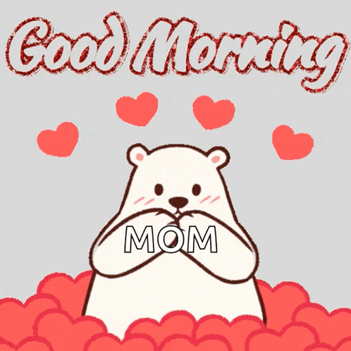 A Polar Bear Holding A Heart With The Word Mom Written On It GIF