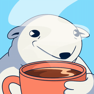 A Polar Bear Is Holding A Cup Of Coffee And Smiling GIF
