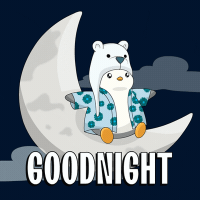 A Polar Bear Is Sitting On A Crescent Moon With The Words Goodnight Written Below It GIF