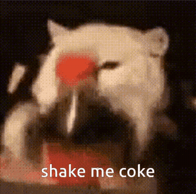 A Polar Bear Says Shake Me Coke In Front Of A Red Heart On Its Face GIF