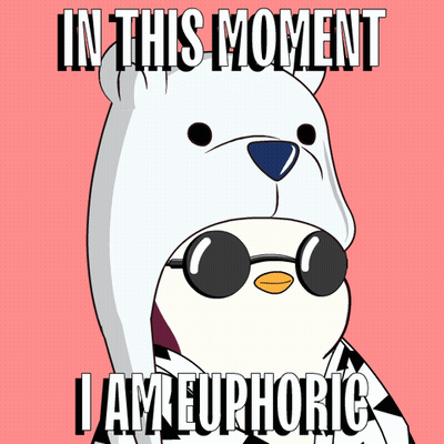 A Polar Bear Wearing Sunglasses Says In This Moment I Am Euphoric On A Pink Background GIF