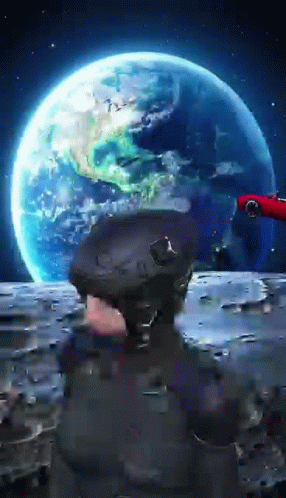 A Police Officer Stands On The Moon In Front Of A Globe GIF