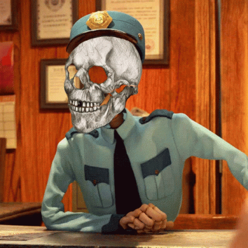 A Police Officer With A Skull Instead Of His Face GIF