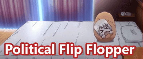 A Political Flip Flopper Advertisement With A Cartoon Character Sleeping On A Bed GIF