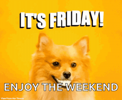 A Pomeranian Dog Is Smiling With The Words It 'S Friday Enjoy The Weekend GIF