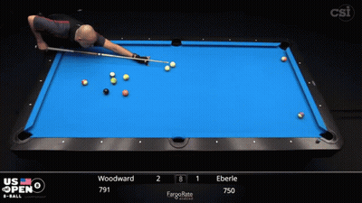A Pool Game Is Being Played Between Woodward And Eberle With A Score Of 2 To 1 GIF