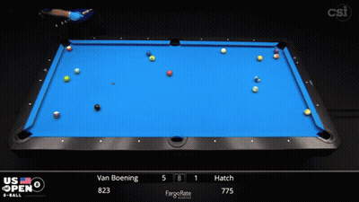 A Pool Game Is Being Played On A Screen That Says Us Open On It GIF