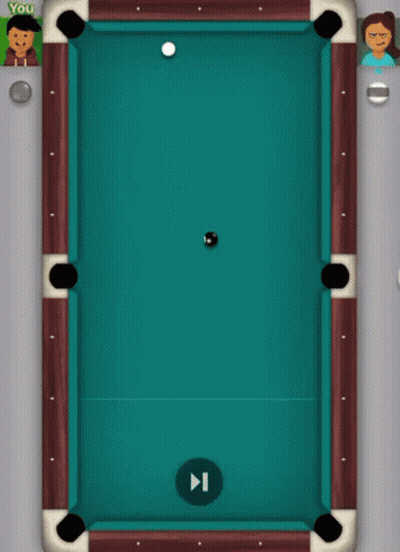 A Pool Table With A Yellow Button That Says You Won On It GIF
