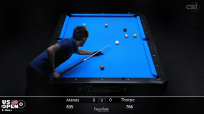 A Pool Table With Aranas And Thorpe Playing On It GIF