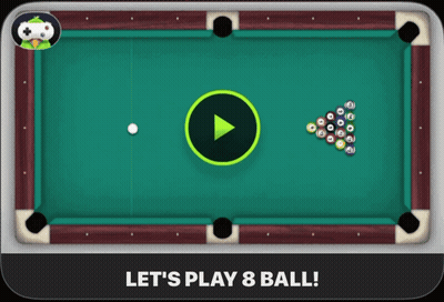 A Pool Table With The Words Let 'S Play 8 Ball At The Bottom GIF