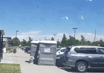 A Portable Toilet With The Word United On The Side GIF