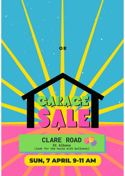 A Poster Advertising A Garage Sale On April 7 GIF