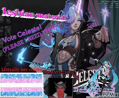A Poster Asking People To Vote Celeste For Lesbian Materials GIF