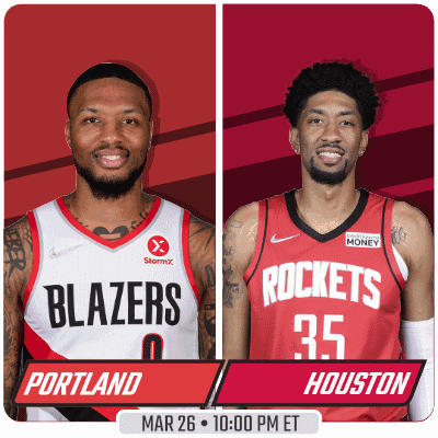 A Poster For A Basketball Game Between The Blazers And Rockets GIF