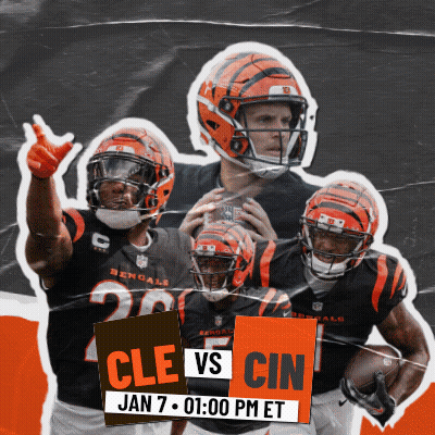 A Poster For A Football Game Between The Cle And Cin Teams GIF