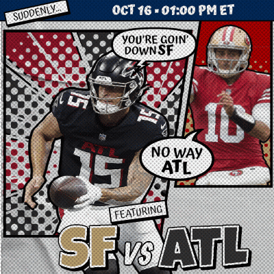 A Poster For A Football Game Between The Sf And Atl GIF