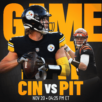 A Poster For A Football Game Between The Steelers And The Cincinnati Bengals GIF