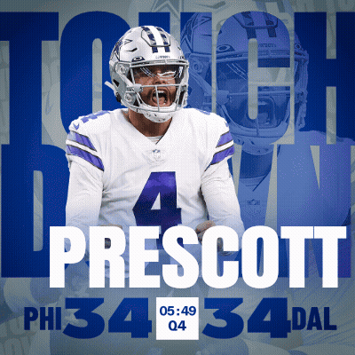A Poster For A Football Player Named Prescott With The Time Of 5:49 GIF