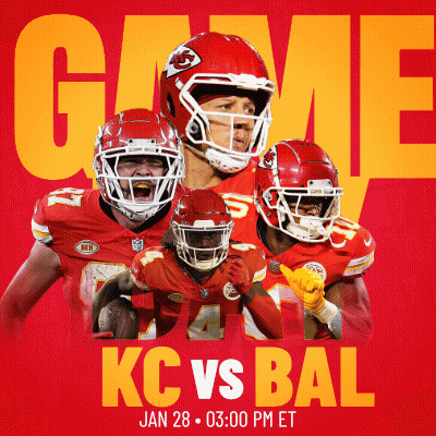 A Poster For A Game Between The Kansas City Chiefs And The Baltimore Ravens GIF