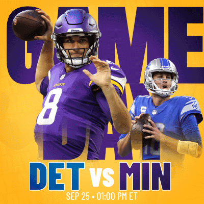 A Poster For A Game Between The Vikings And The Detroit Lions GIF