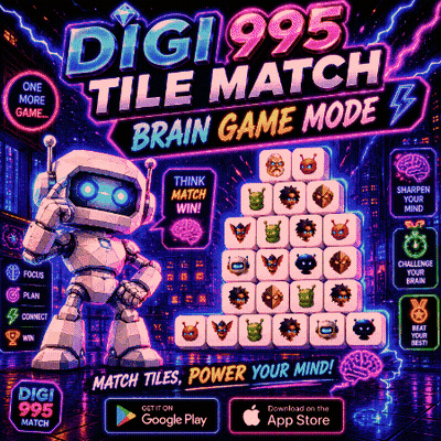 A Poster For A Game Called Digi995 Tile Match Brain Game Mode GIF