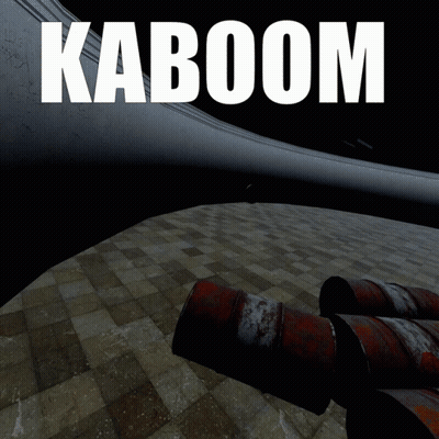 A Poster For A Game Called Kaboom With Barrels On The Ground GIF