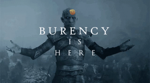 A Poster For A Game Of Thrones Showing A Man And The Words " Burency Is Here " GIF