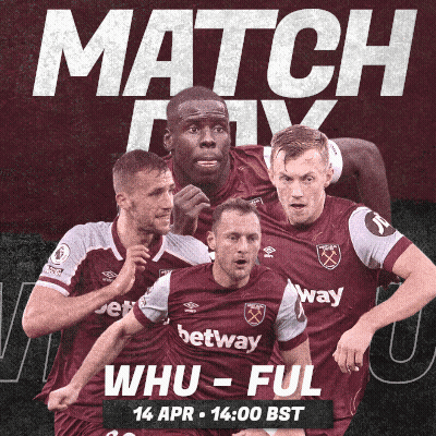 A Poster For A Match Between Whu And Ful On April 14 GIF