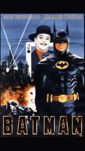 A Poster For A Movie Called Batman With Jack Nicholson And Michael Keaton GIF