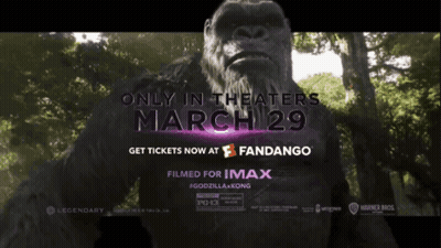 A Poster For A Movie Called Godzilla Kong Which Is Only In Theaters March 29 GIF