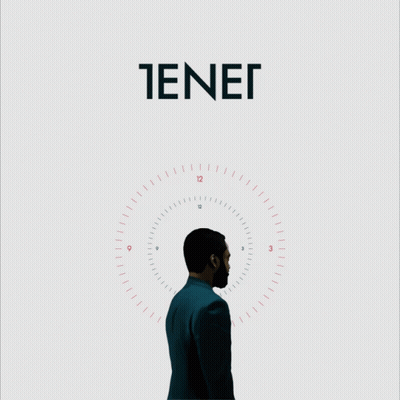 A Poster For A Movie Called Tenet With A Man Looking At A Clock GIF