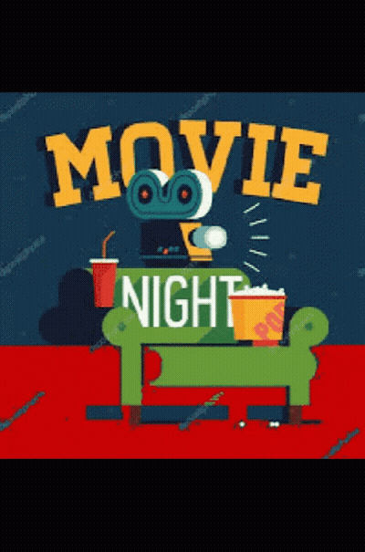 A Poster For A Movie Night With A Couch And A Camera GIF