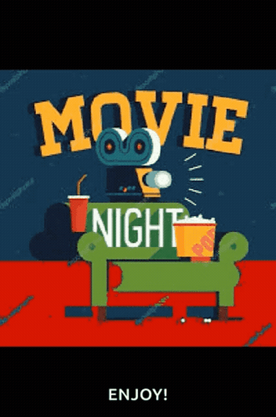 A Poster For A Movie Night With A Couch And A Projector GIF