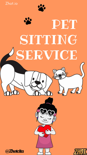 A Poster For A Pet Sitting Service With A Dog And Cat GIF