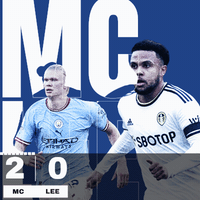 A Poster For A Soccer Game Between Mc And Lee With Two Players On It GIF