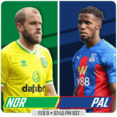 A Poster For A Soccer Match Between Nor And Pal On Feb 9 At 7:45 Pm Bst GIF