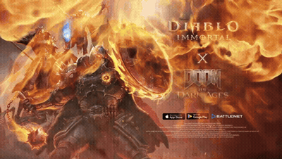 A Poster For A Video Game Called Diablo Immortal X Doom Of Damages GIF